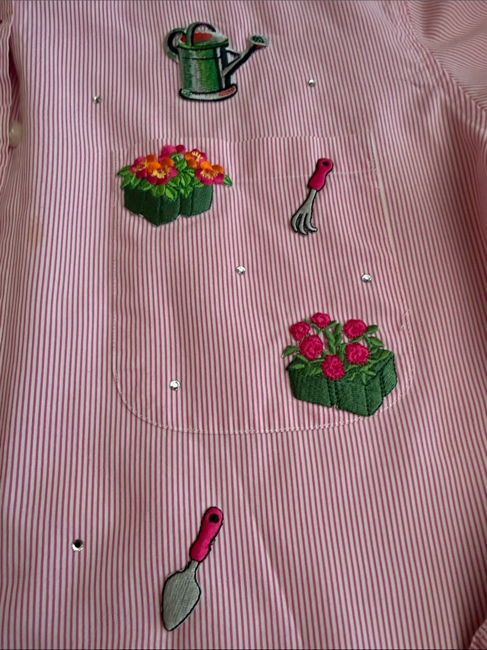 Women’s Pink Striped Button-Down Shirt With Garden Embroidery View 4